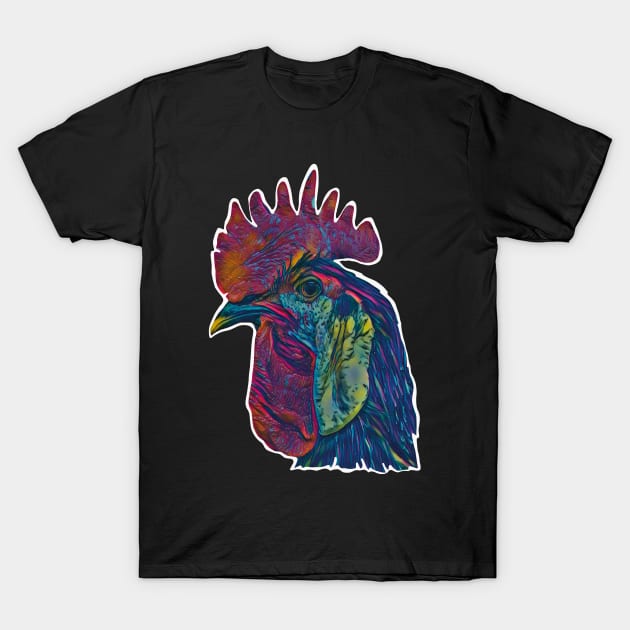 Rad Roosters Pattern | Graphic Design of a Rooster Photo and Illustrated Rooster Footprints| T-Shirt by cherdoodles